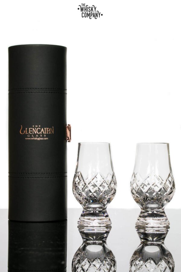 Glencairn Cut Crystal “Hatch” Two Whisky Tasting Glasses In Travel Case