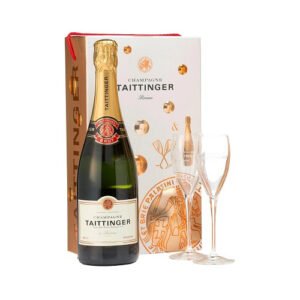 Taittinger Brut Reserve NV Champagne Gift Set - 750ml with 2 Glasses
